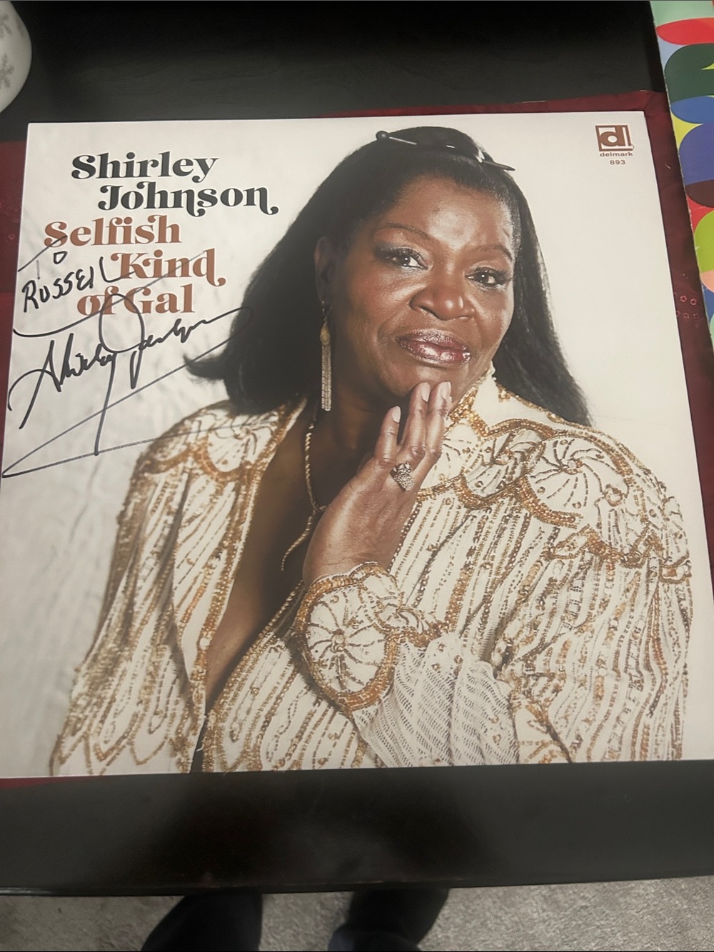 Shirley Johnsson Signed 'Selfish' Album Cover - Gold & White